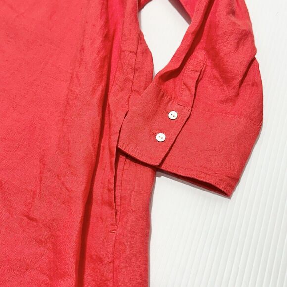 NWT Joie Red Linen V-Neck Button Up Shirt Dress Oversize w/ Pockets Size XL - Picture 3 of 9